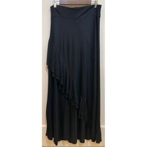 Relativity Maxi Skirt Womens M Black Ruffle Asymmetrical Rayon Flowy Boho Witchy